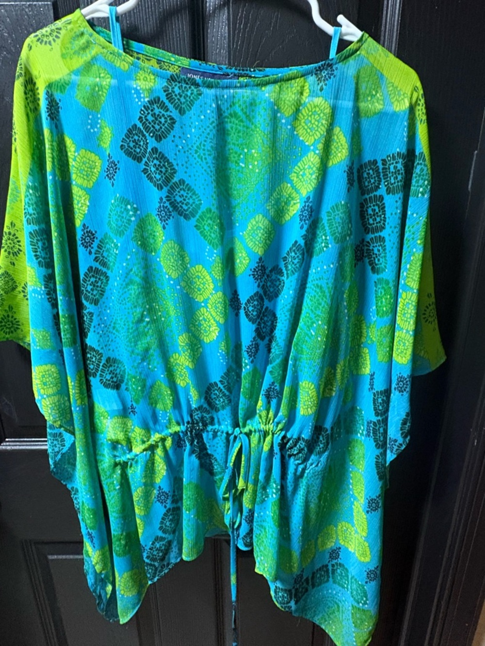 Jones New York Teal and Lime Floral Textured Top